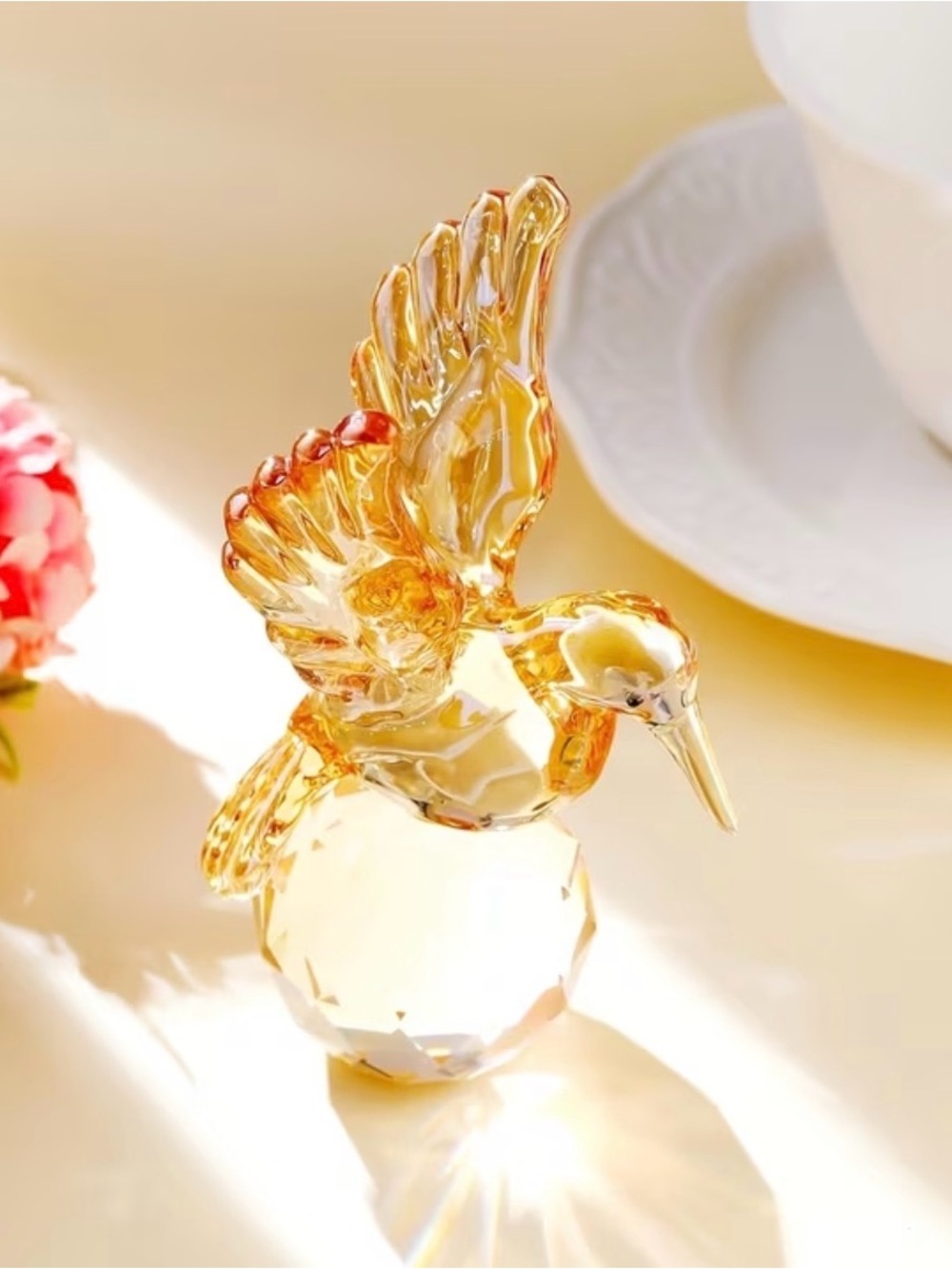 High Quality Crystal Hummingbird Figurine - Amber